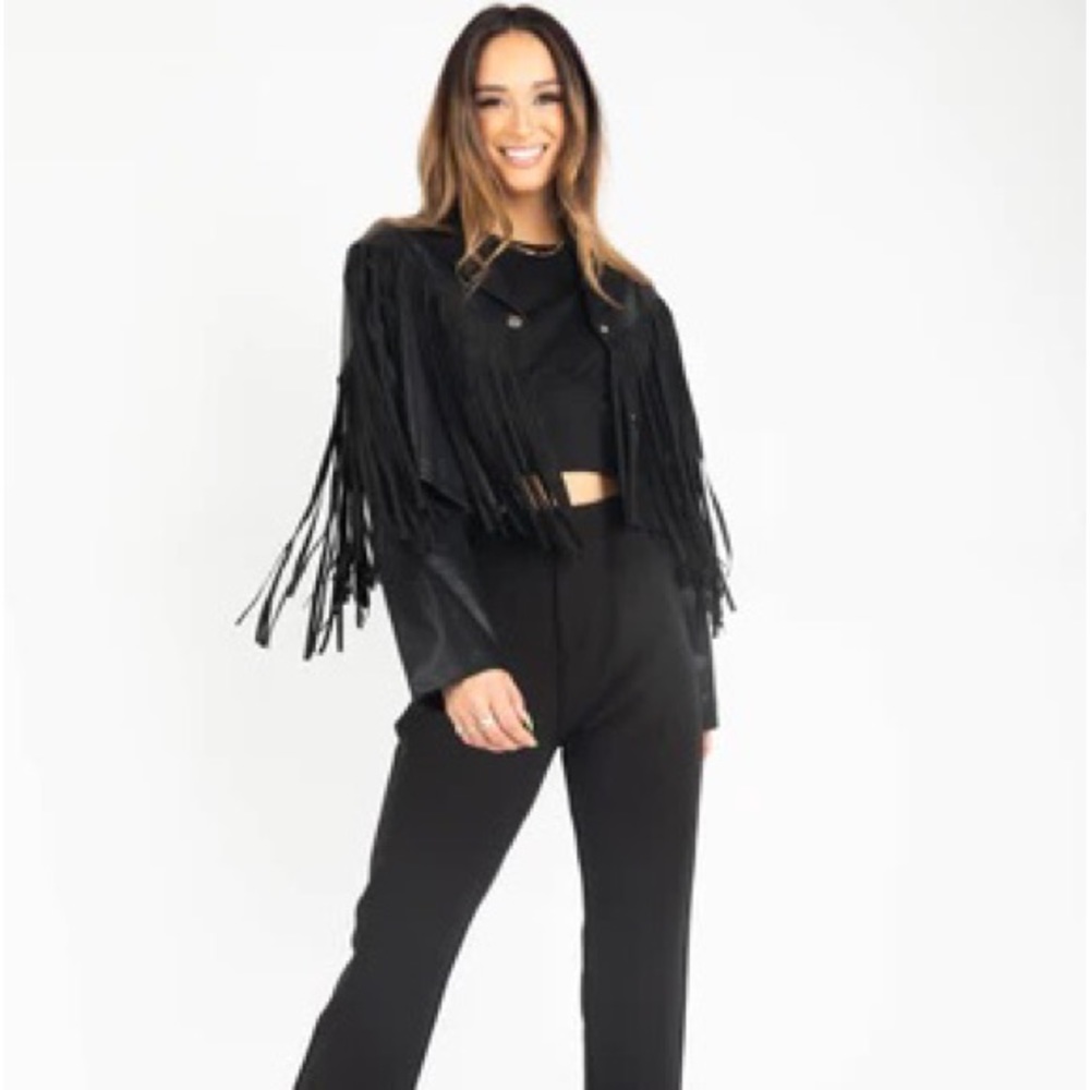 Go fringe yourself black leather jacket
